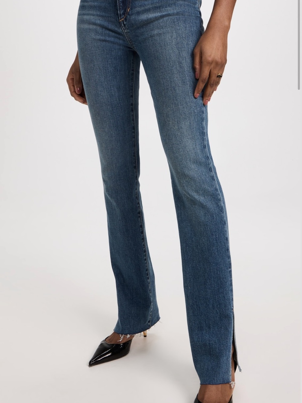 Favorite Daughter Mid-Rise Straight Jeans in Medium Blue with Side Slit